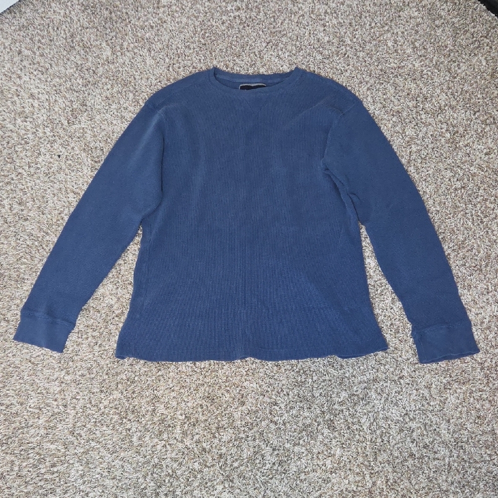 St Johns Bay LT Large Tall Blue Vintage Waffle Knit‎ Crewneck Thermal